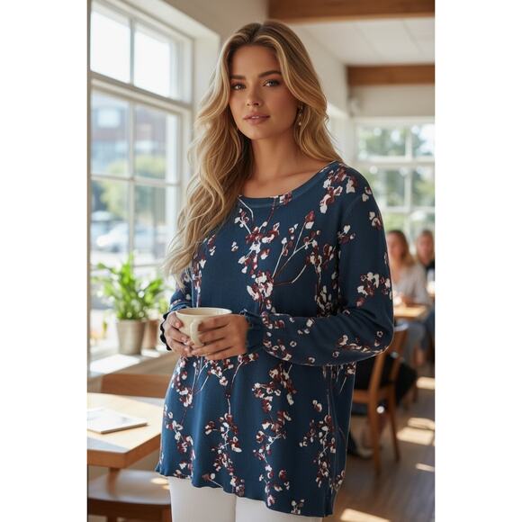 Lane Bryant Tops - Lane Bryant Floral Sweater Top Blue Burgundy Size XL (14/16)